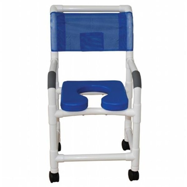 Mjm Internaitonal Shower Chair W/ Blue Soft Elongated Seat, Standard Mesh - Red 118-3TW-SSDE-BL-SM-RD